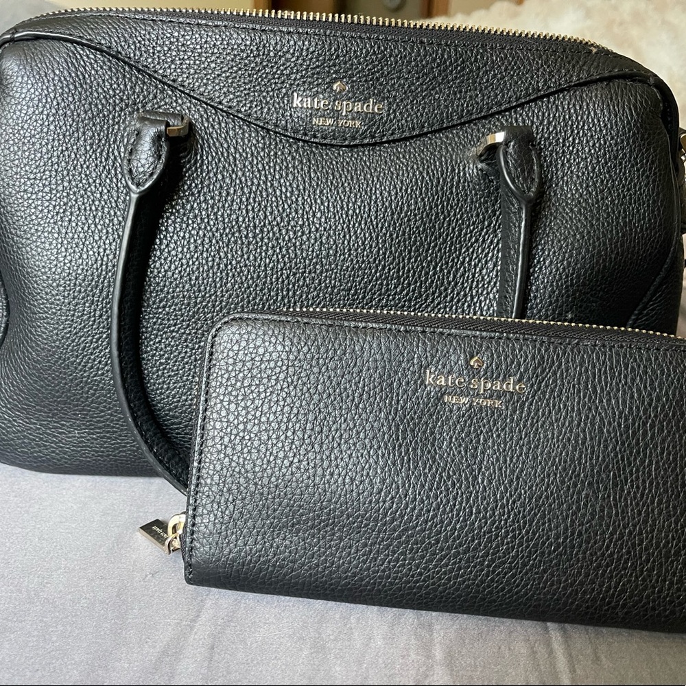 Kate Spade black pebbled leather satchel and wallet
